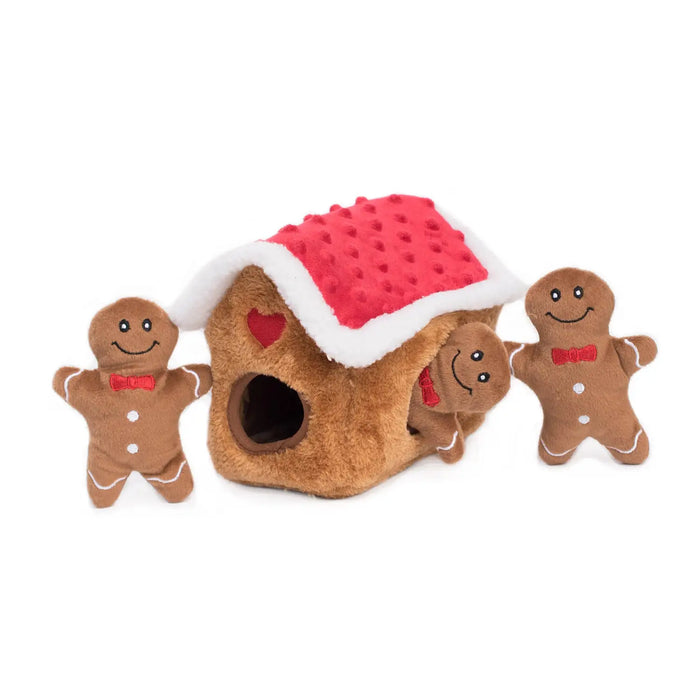 Christmas Enrichment Burrow Soft Squeaky Dog Toy - Gingerbread House