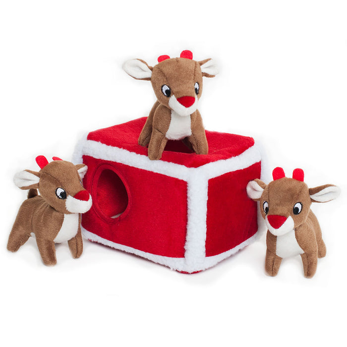 Christmas Enrichment Burrow Soft Squeaky Dog Toy - Reindeer Pen