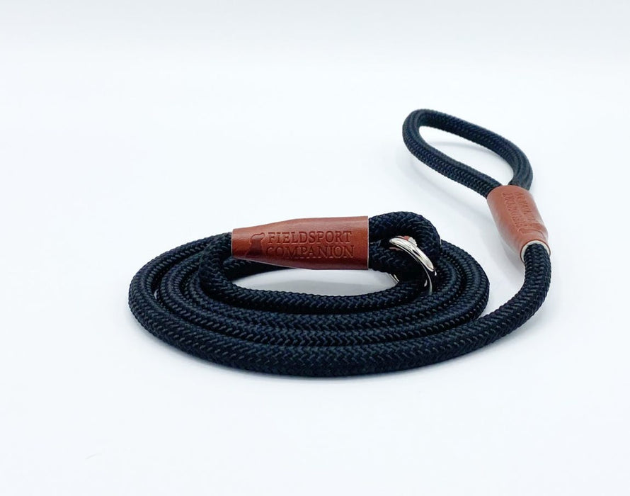 Fieldsport Companion Small Black slip lead Made from high strength nylon spliced rope with leather binding