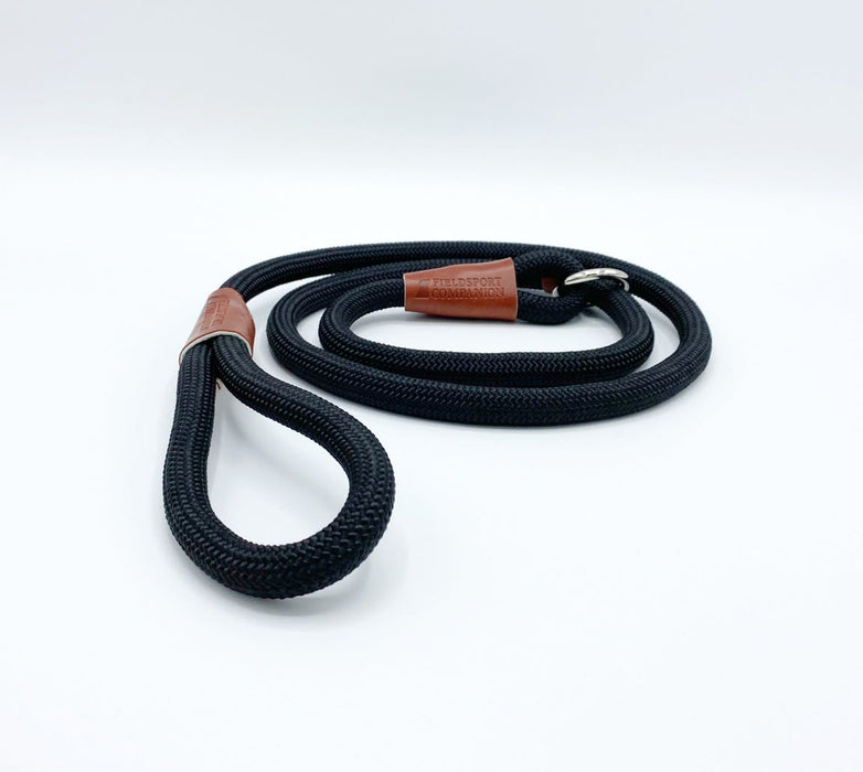 Fieldsport Companion Black medium slip lead Made from high strength nylon spliced rope with leather binding