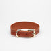 A cognac vegan leather dog collar by Collar of Sweden on a white background
