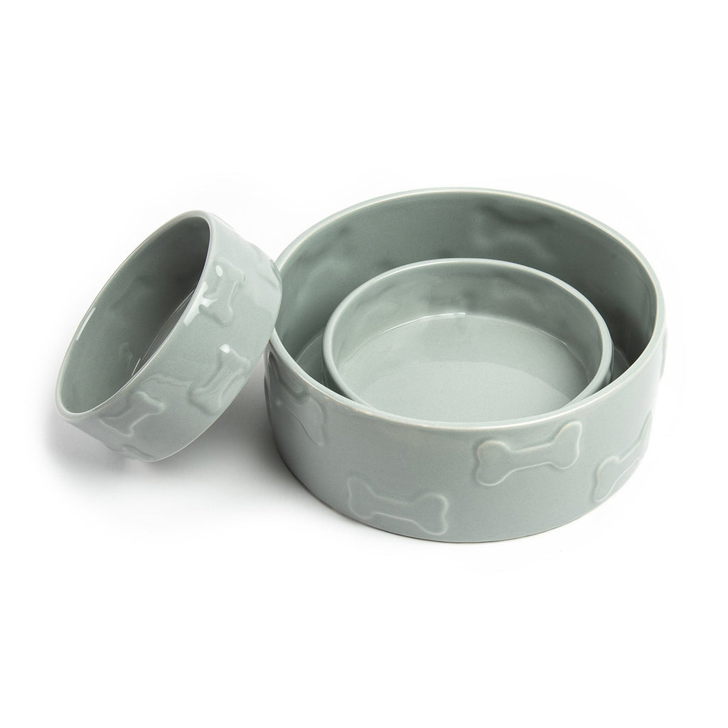 Grey Bone Pattern Ceramic Dog Bowl Park Life Designs WOOOF Wooof