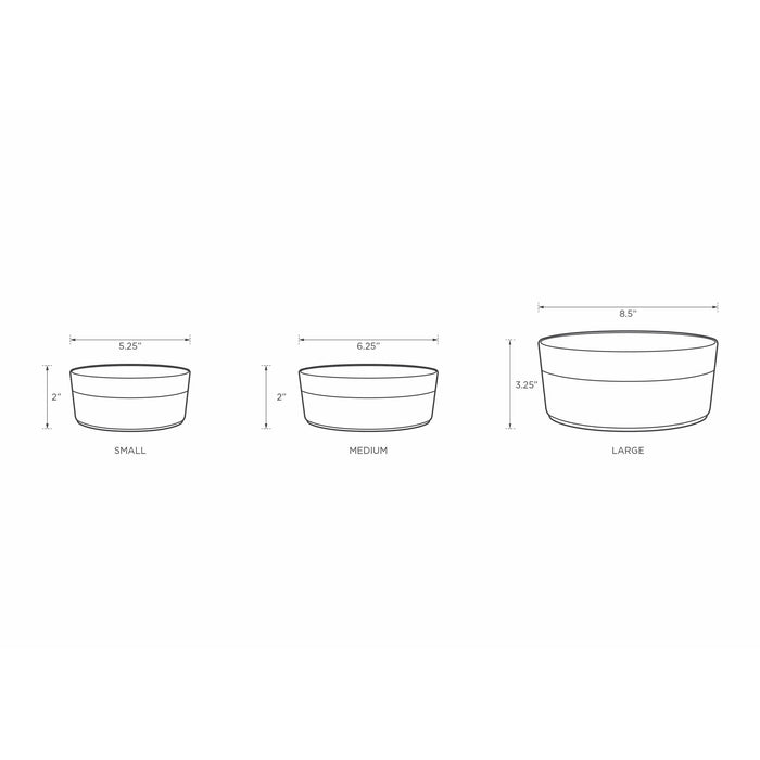 Measurements of the different bowl sizes.