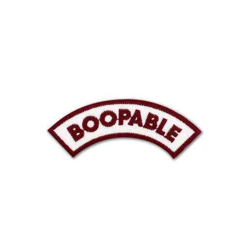 Scouts Honour Boopable iron-on badge in maroon and white.