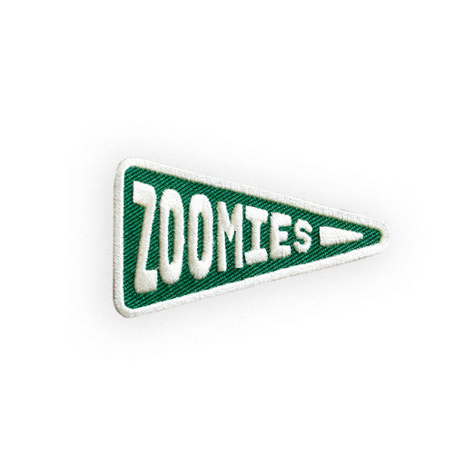 Scouts Honour "Zoomies" pennant-shaped iron-on badge in green and white