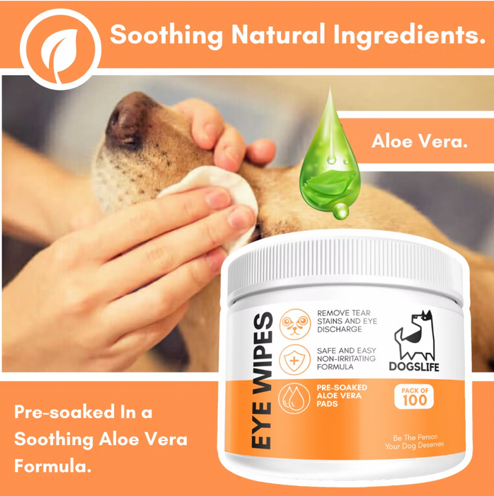Dogs life ingredient spotlight: the eye wipes have been soaked in an Aloe Vera Formula