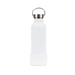 White "Dog & Me" Reusable Insulated Bottle on a white background. The bottle features a silicone cup that can be used as a dog water bowl and has a brushed chrome top with handle.