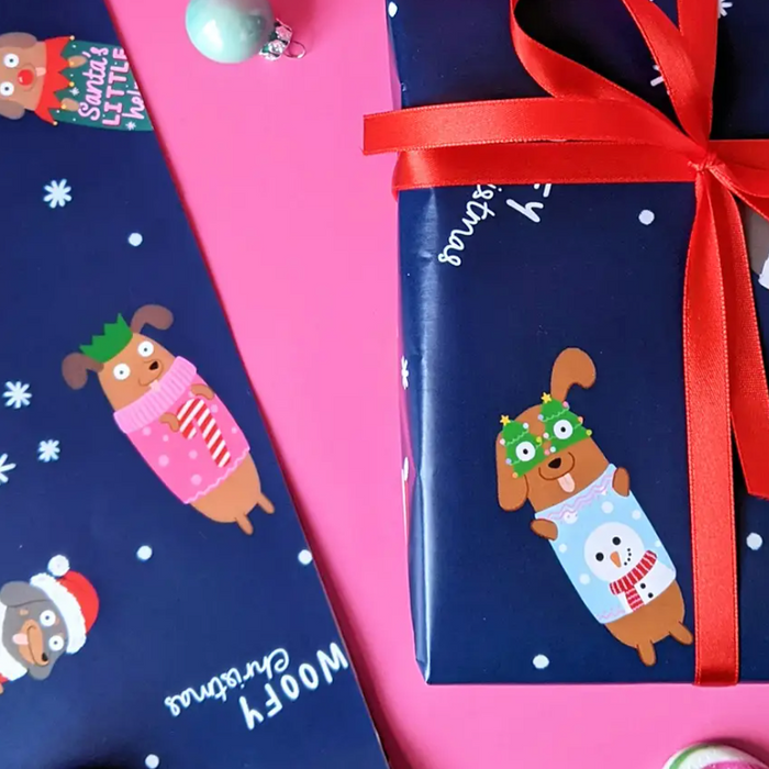 Sausage Dogs Woofy Christmas Gift Wrap 4-Sheets (50x70cm)