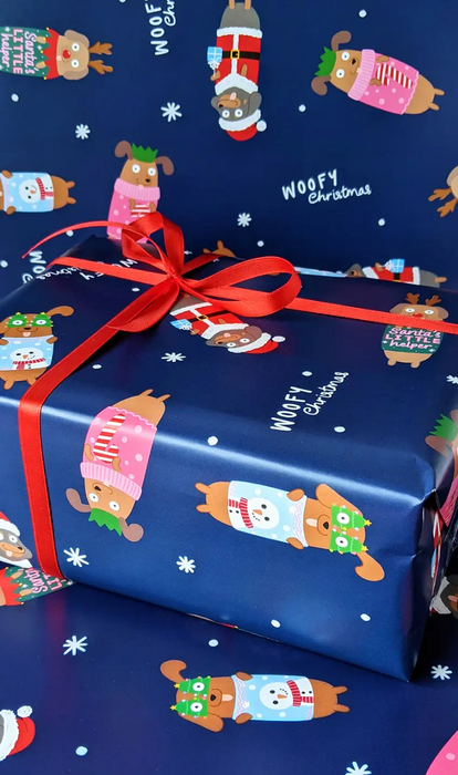 Sausage Dogs Woofy Christmas Gift Wrap 4-Sheets (50x70cm)
