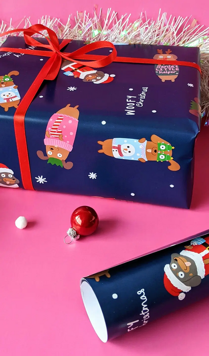 Sausage Dogs Woofy Christmas Gift Wrap 4-Sheets (50x70cm)