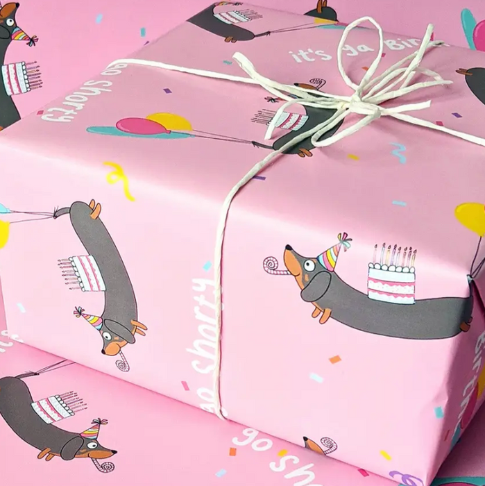 Go Shorty Sausage Dog Birthday Gift Wrap 4-Sheets (50x70cm)