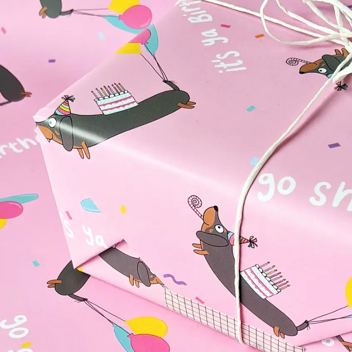 Go Shorty Sausage Dog Birthday Gift Wrap 4-Sheets (50x70cm)