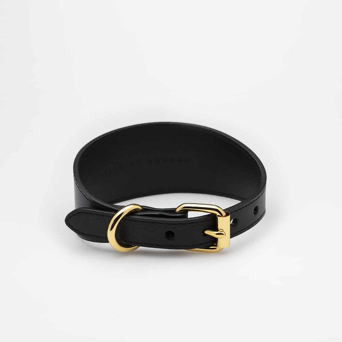 A wide leather Collar of Sweden dog collar pictured in black