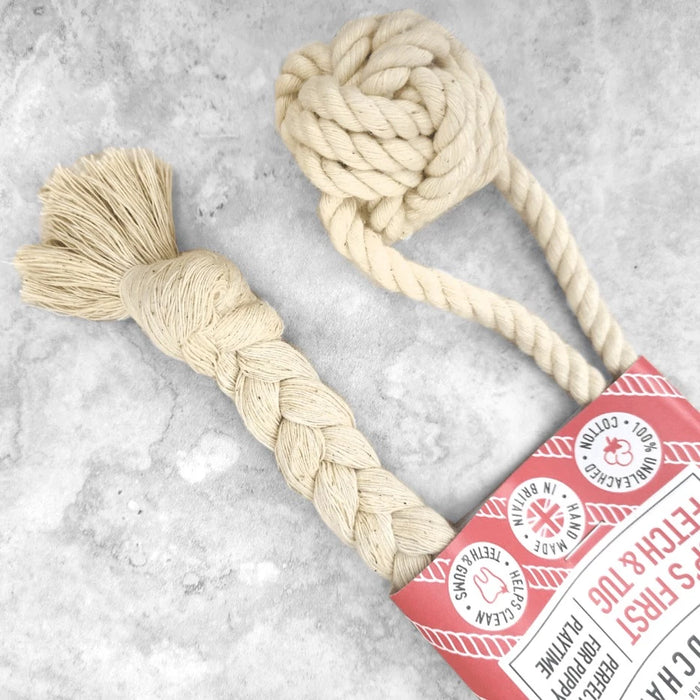 Pup's First Fetch and Tug natural cotton rope toys